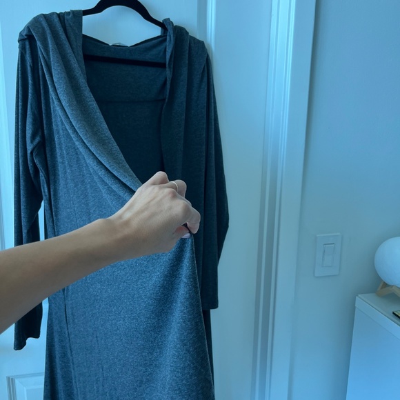 Long Hooded Drape Cardigan by Coofandy – Soft Stretch Knit in Charcoal Gray - Picture 3 of 9
